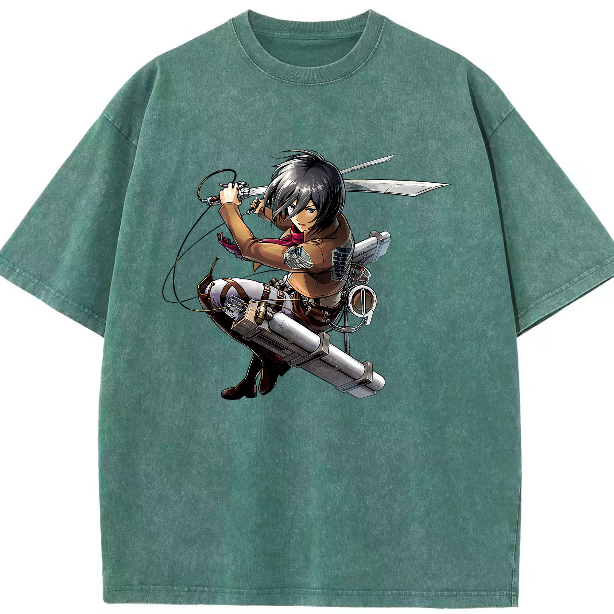 （画像用） 進撃の巨人 ミカサ·アッカーマン Attack on Titan Mikasa Ackerman 綿100% ヴィンテージ風 半袖Tシャツ（フロントプリント）